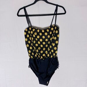 Entourage Black Yellow Polkadot One Piece Bathing Suit Swimsuit 38